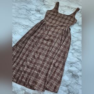 Cider Square Neck Check Pleated Maxi Dress